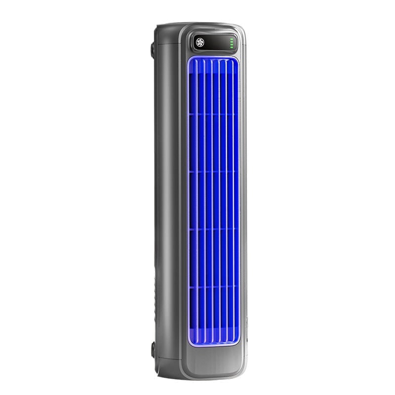 Compact Tower Desk Fan Portable Rechargeable Battery Led Light Metal Mesh