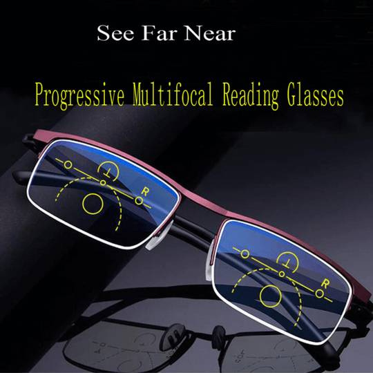 Lightweight Metal Frame Progressive Multifocal Reading Glasses Blue Light Blocking