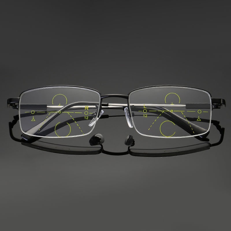 Progressive Multifocal Reading Glasses Metal Rimless Rectangular Blue Light Blocking