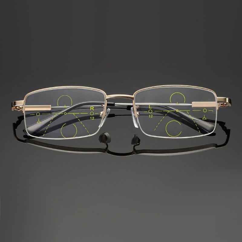 Progressive Multifocal Reading Glasses Metal Rimless Rectangular Blue Light Blocking