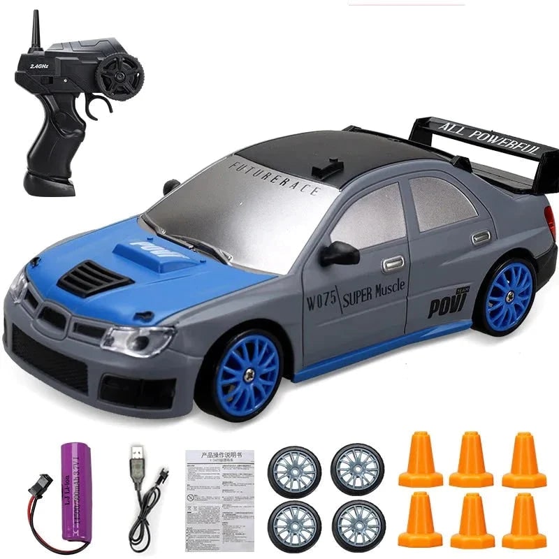Mini Rechargeable RC Drift Car Pistol Grip Controller LED Headlights Spare Wheels Cones