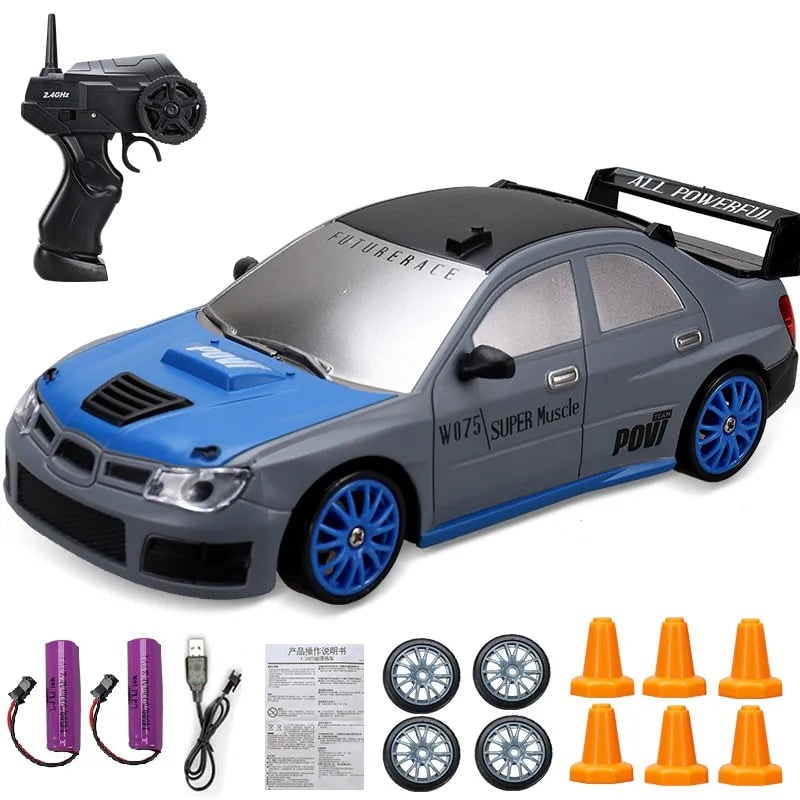 Mini Rechargeable RC Drift Car Pistol Grip Controller LED Headlights Spare Wheels Cones