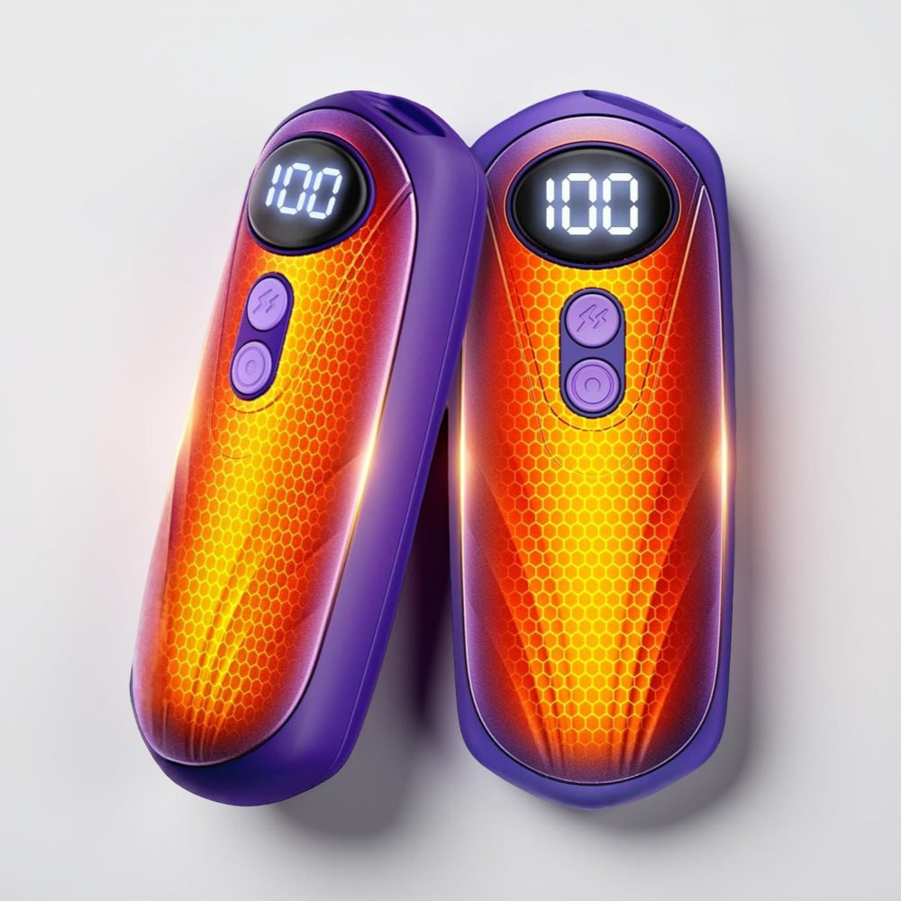 Chauffe-mains rechargeables, lot de 2 - affichage LED, design ergonomique, cinq réglages de chaleur ajustables
