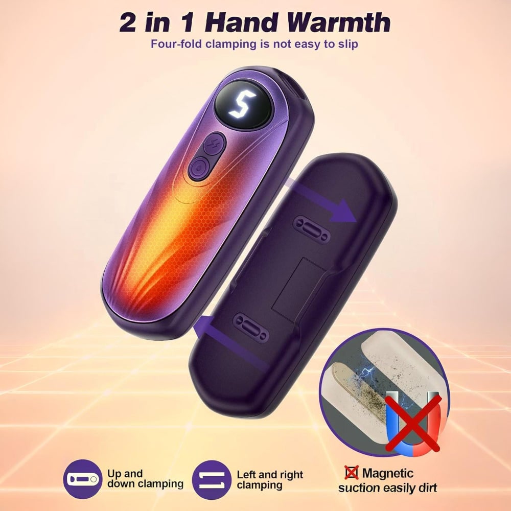 Chauffe-mains rechargeables, lot de 2 - affichage LED, design ergonomique, cinq réglages de chaleur ajustables