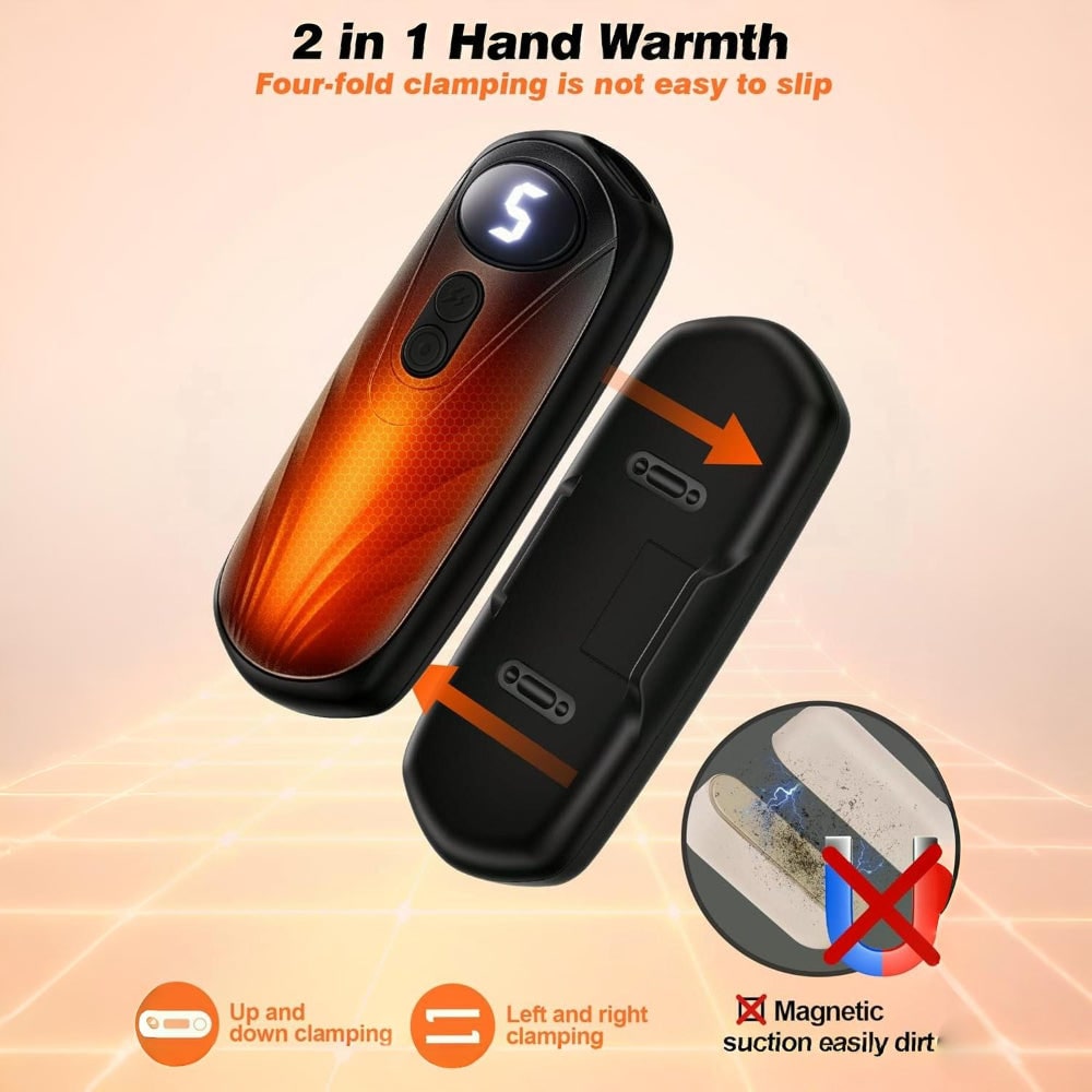 Chauffe-mains rechargeables, lot de 2 - affichage LED, design ergonomique, cinq réglages de chaleur ajustables