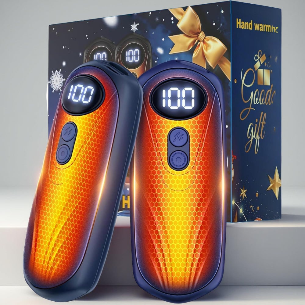 Rechargeable Hand Warmers 2 Pack - LED Display, Ergonomic, Five Adjustable Heat Settings