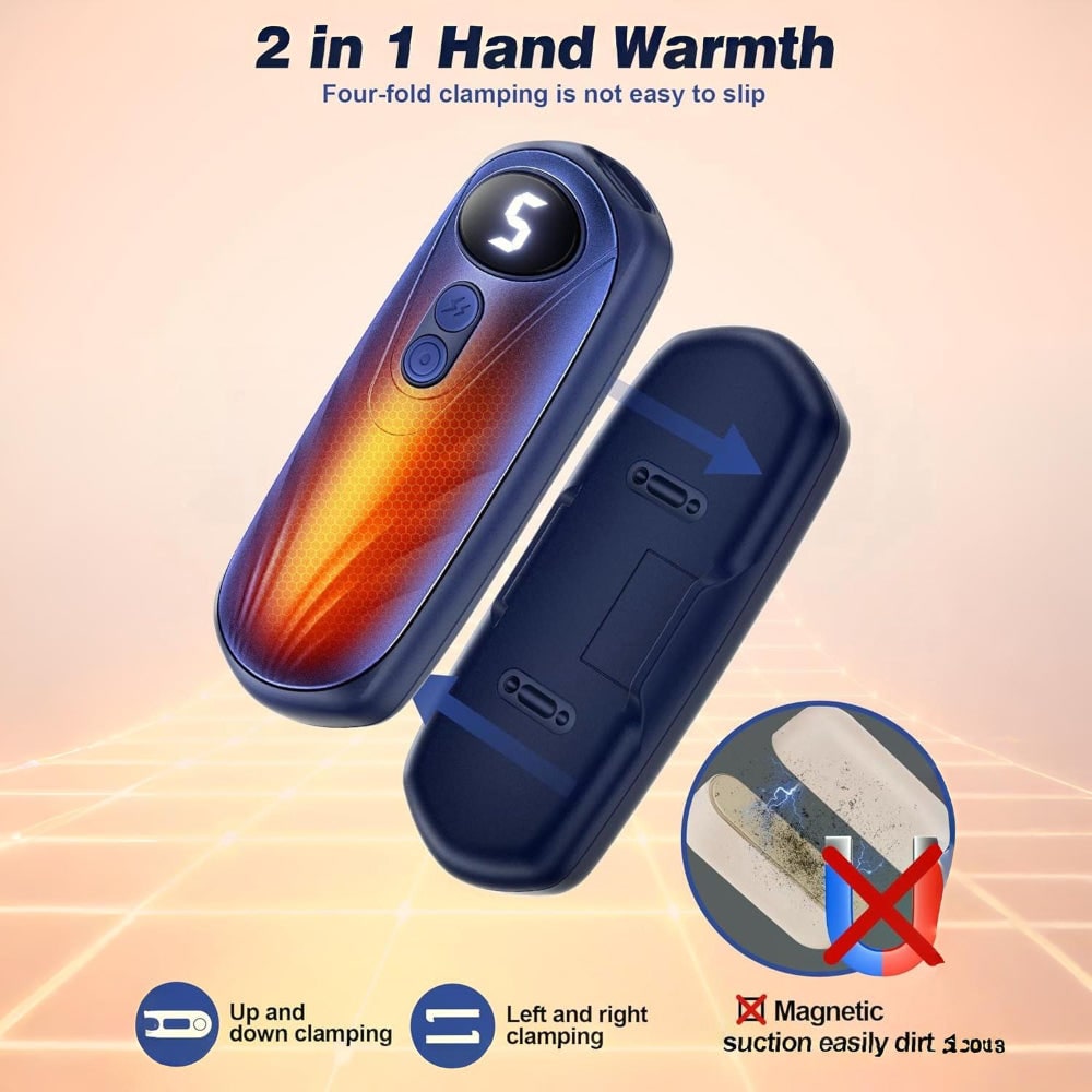 Chauffe-mains rechargeables, lot de 2 - affichage LED, design ergonomique, cinq réglages de chaleur ajustables