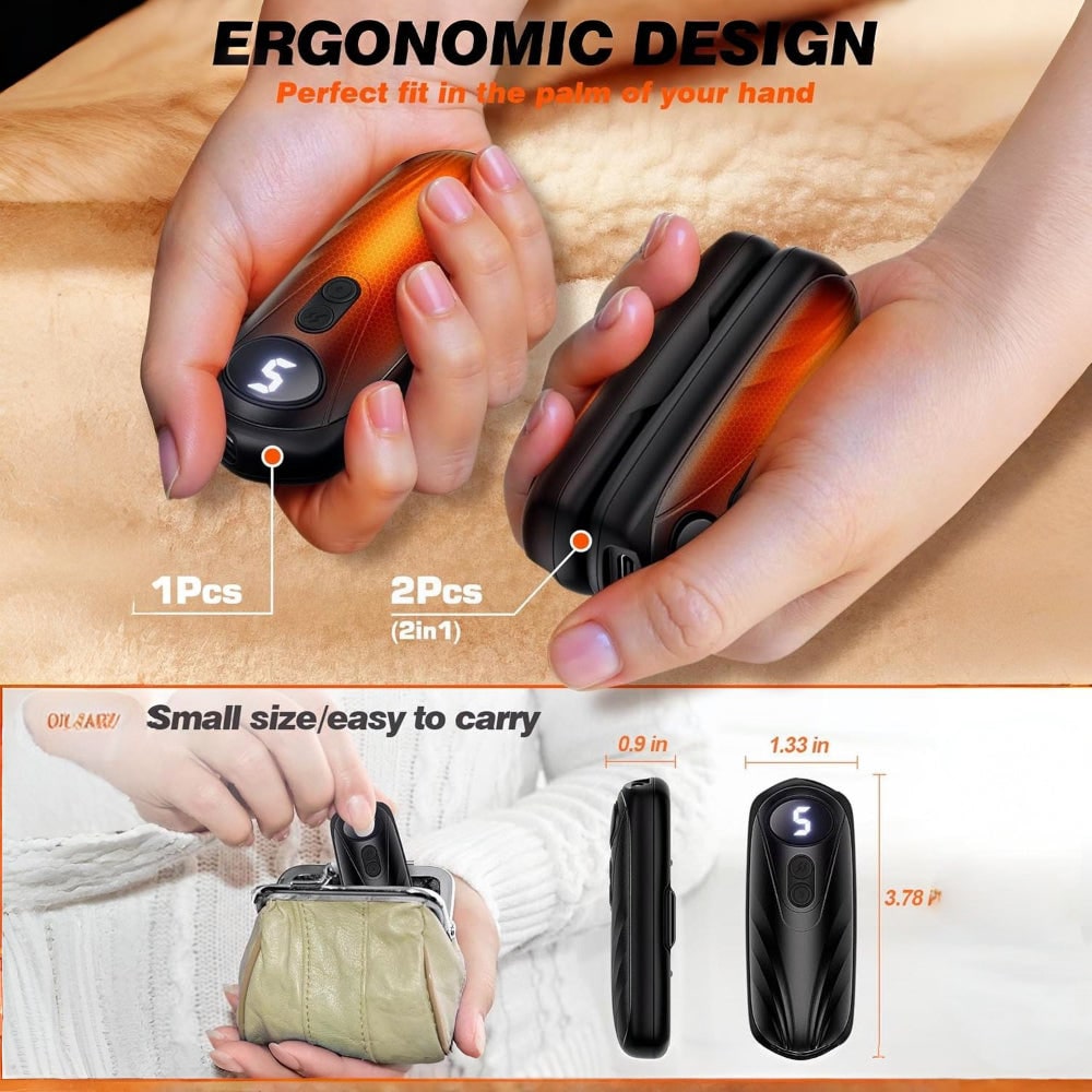 Chauffe-mains rechargeables, lot de 2 - affichage LED, design ergonomique, cinq réglages de chaleur ajustables