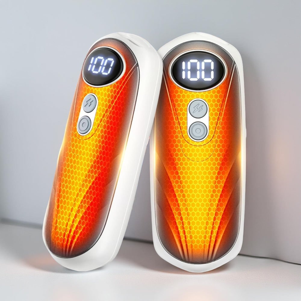 Rechargeable Hand Warmers 2 Pack - LED Display, Ergonomic, Five Adjustable Heat Settings