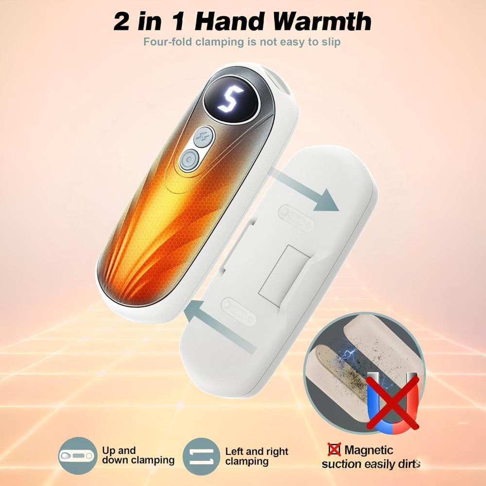 Chauffe-mains rechargeables, lot de 2 - affichage LED, design ergonomique, cinq réglages de chaleur ajustables