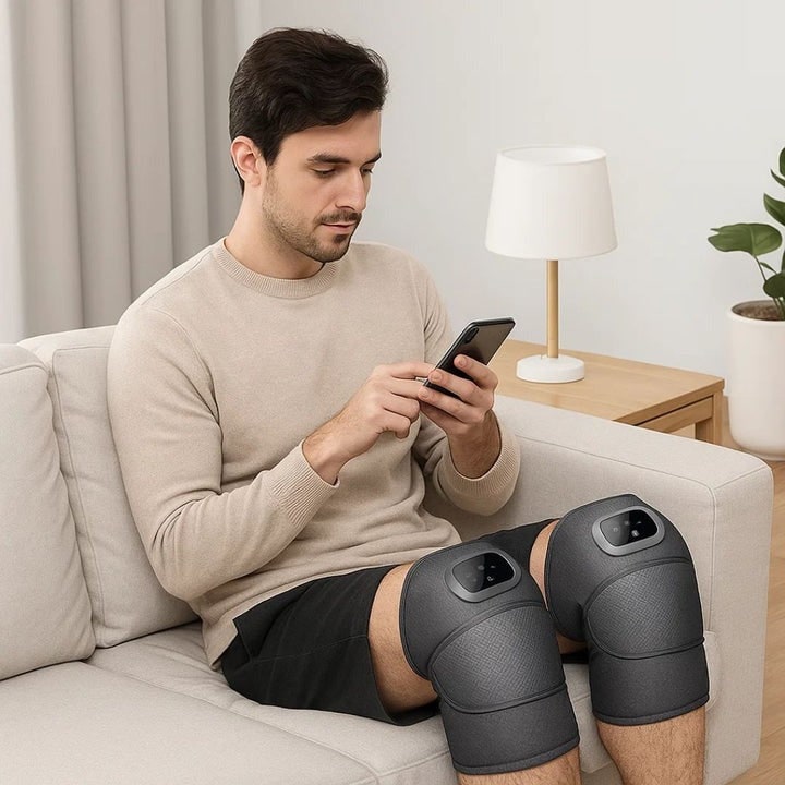 Rechargeable Heated Knee Massager Wrap — Vibration, Adjustable Heat, Digital Controls