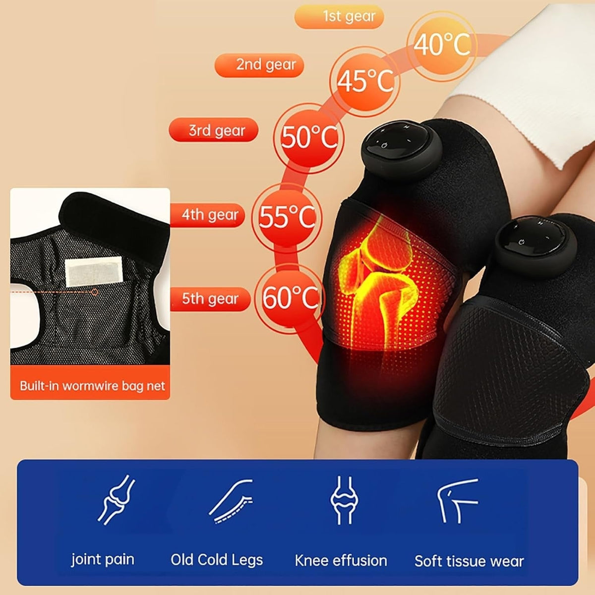 Rechargeable Heated Knee Massager Wrap — Vibration, Adjustable Heat, Digital Controls