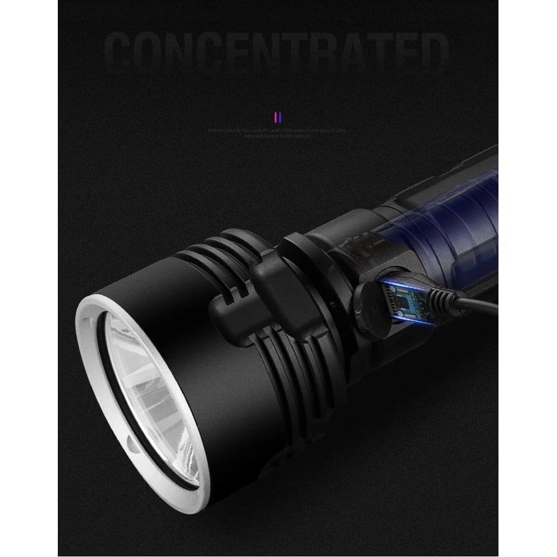 战术可充电LED手电筒，高流明输出，铝合金机身，200米照射距离