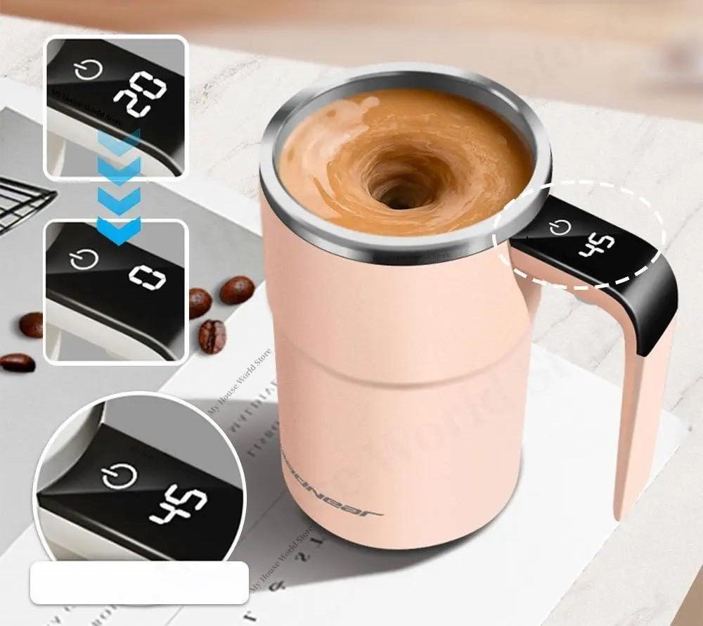 Portable Self Stirring Coffee Mug - Digital Temperature Screen, Double Tap Activation