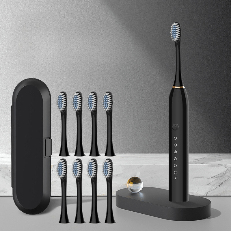 Sonic Rechargeable Electric Toothbrush Bundle, Precision Timer, 8 Replacement Heads, Case