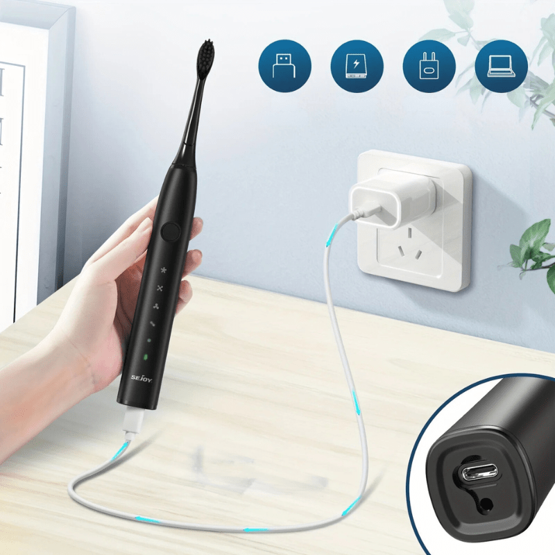 Sonic Rechargeable Electric Toothbrush Bundle, Precision Timer, 8 Replacement Heads, Case