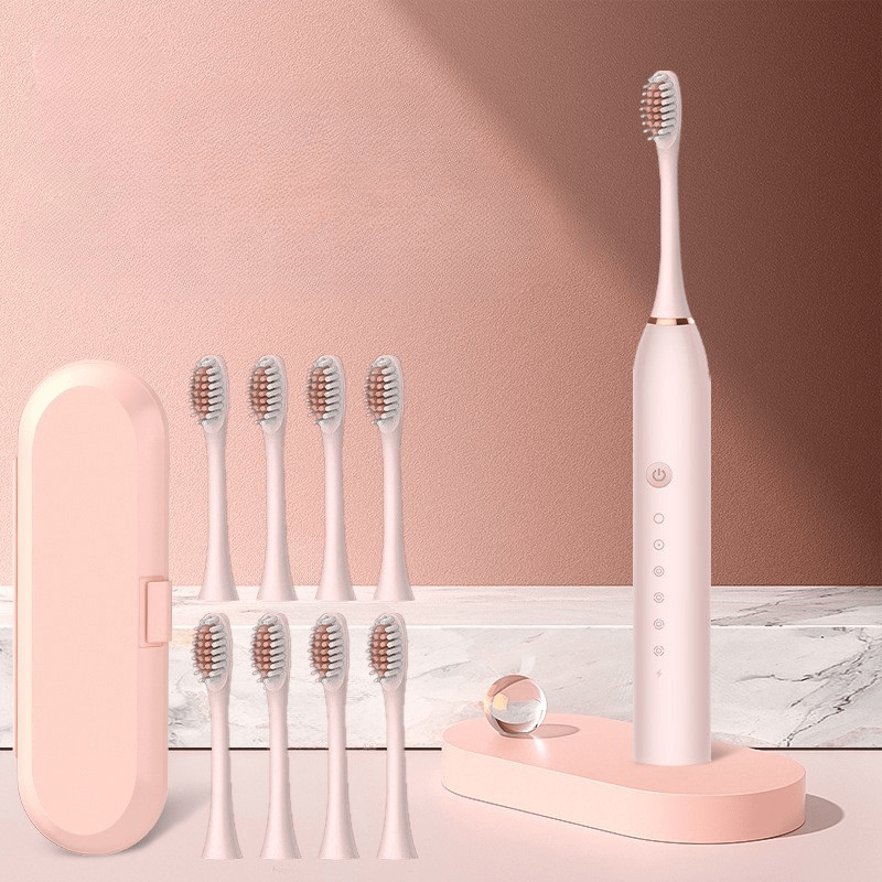 Sonic Rechargeable Electric Toothbrush Bundle, Precision Timer, 8 Replacement Heads, Case