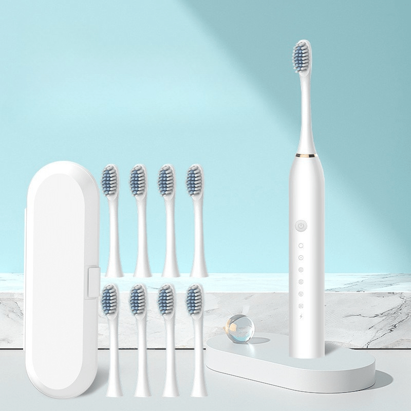 Sonic Rechargeable Electric Toothbrush Bundle, Precision Timer, 8 Replacement Heads, Case