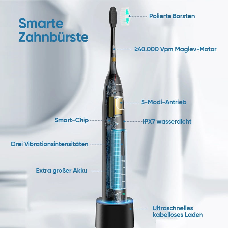 Brosse à dents électrique sonique rechargeable avec minuteur électronique et têtes à brins souples profilés