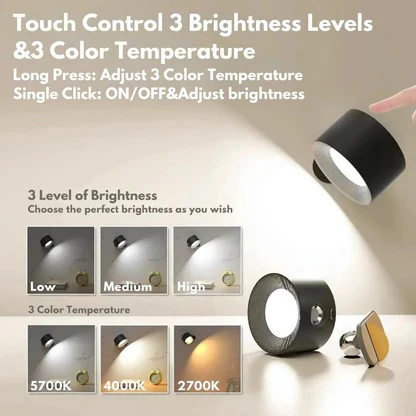 Wireless Rechargeable Wall Sconce — 360° Magnetic Mount, Outdoor LED Lighting