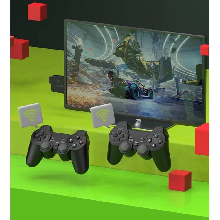 Hordozható vezeték nélküli HDMI retro játékkonzol-stick, két mellékelt kontrollerrel