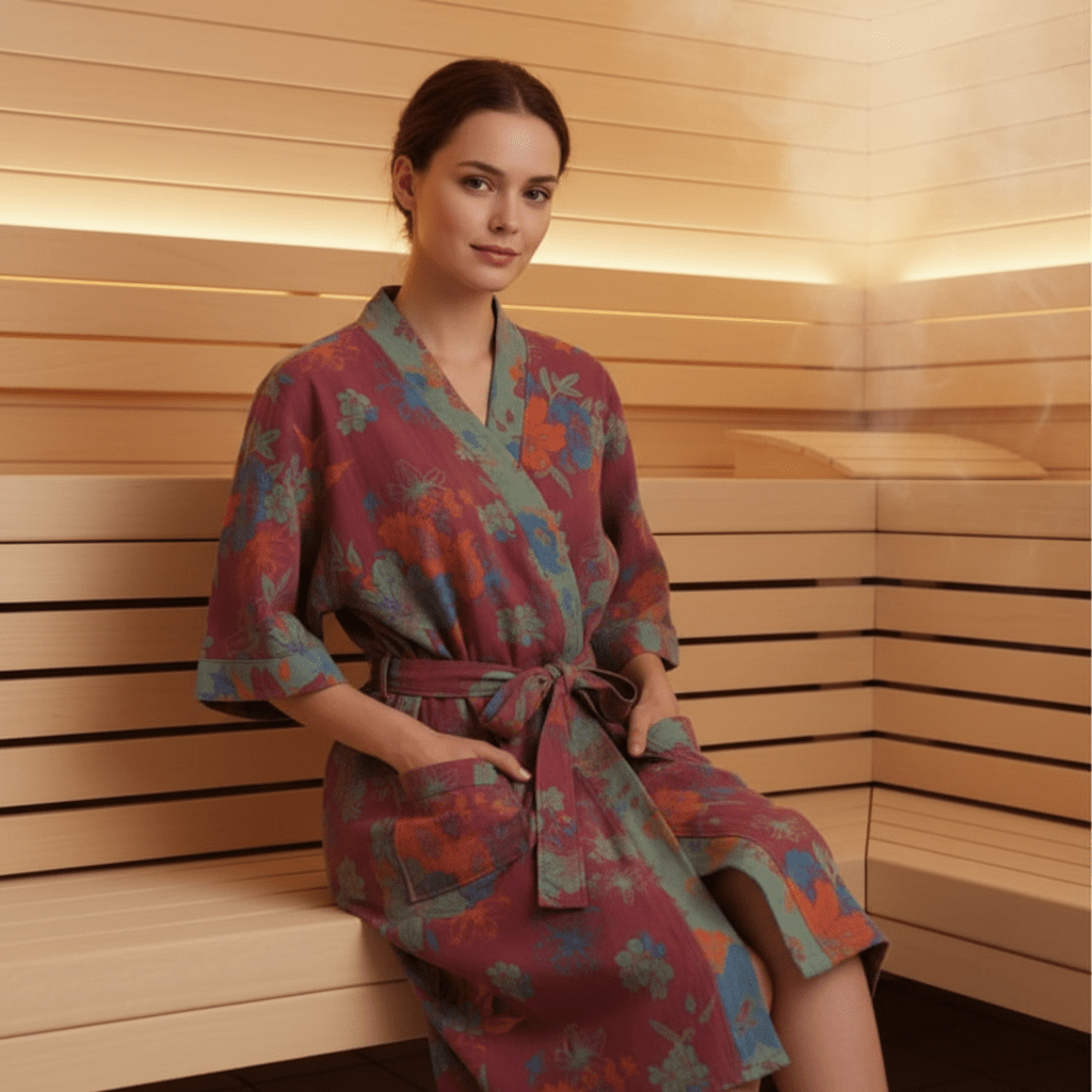 KomiLeaf Organic Cotton Reversible Kimono Bathrobe, Wide Sleeves