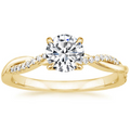 Okrągły brylantowy pierścionek zaręczynowy z pojedynczym diamentem – skręcona obrączka i diamenty pavé