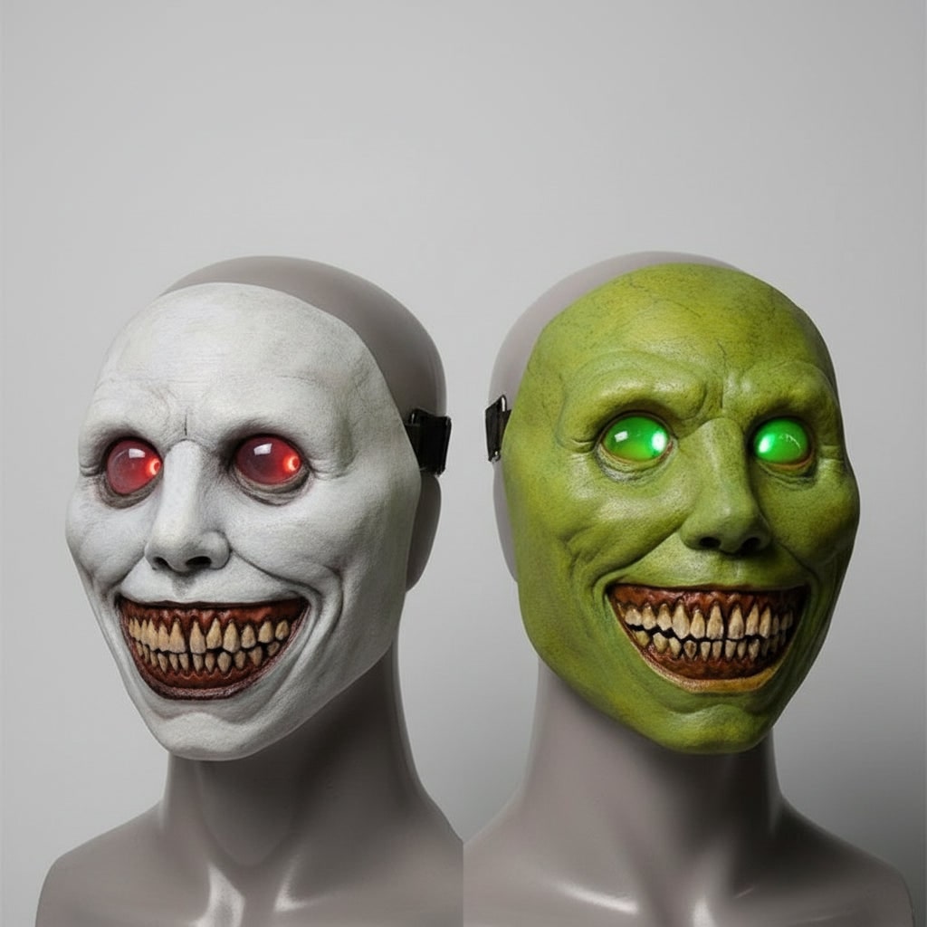 Mască de Halloween înfricoșătoare din latex modelat, cu ochi LED luminoși și curea ajustabilă