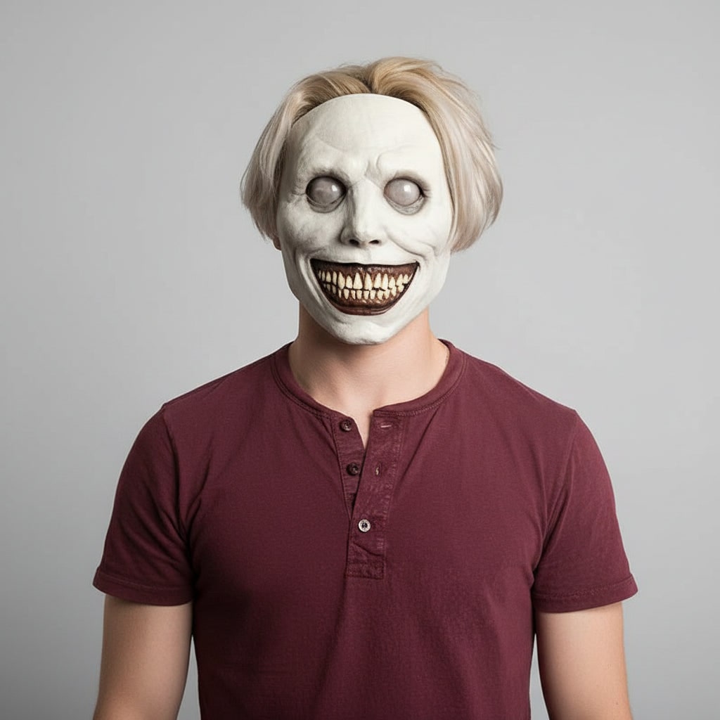 Mască de Halloween înfricoșătoare din latex modelat, cu ochi LED luminoși și curea ajustabilă