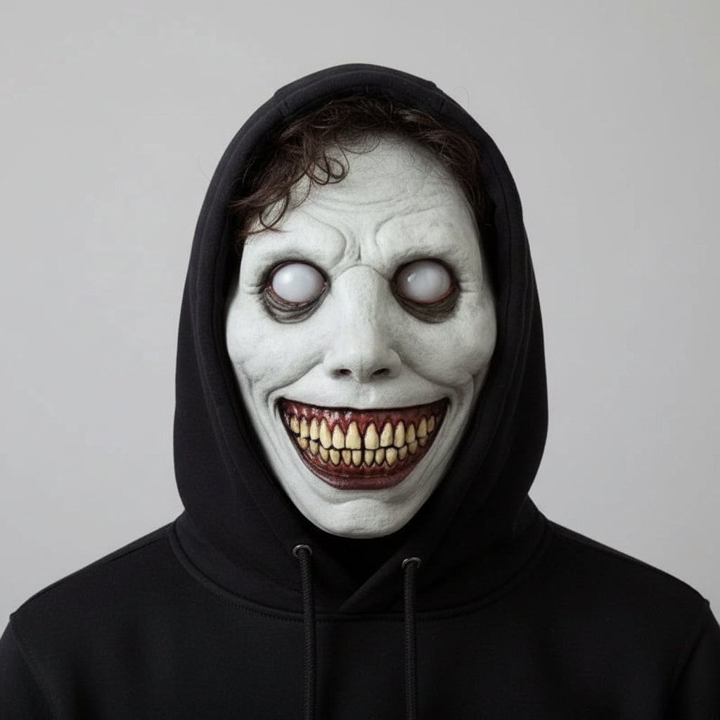 Strašidelná tvarovaná latexová halloweenská maska, svítící oči LED, nastavitelný řemínek
