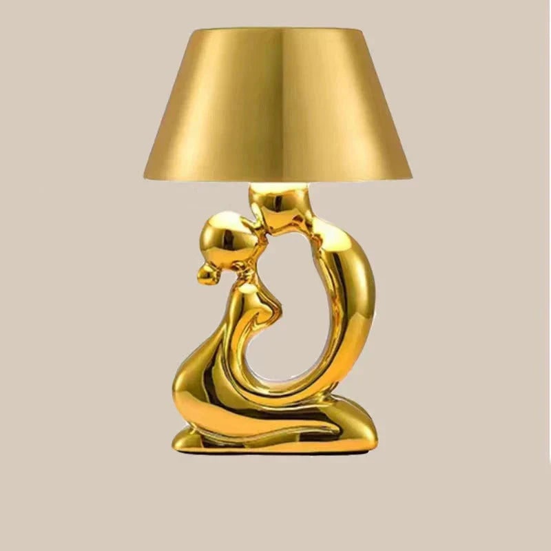 Lampa stołowa z rzeźbiarską podstawą w stylu nowoczesnej sztuki - bezprzewodowe ładowanie, nastrojowe oświetlenie