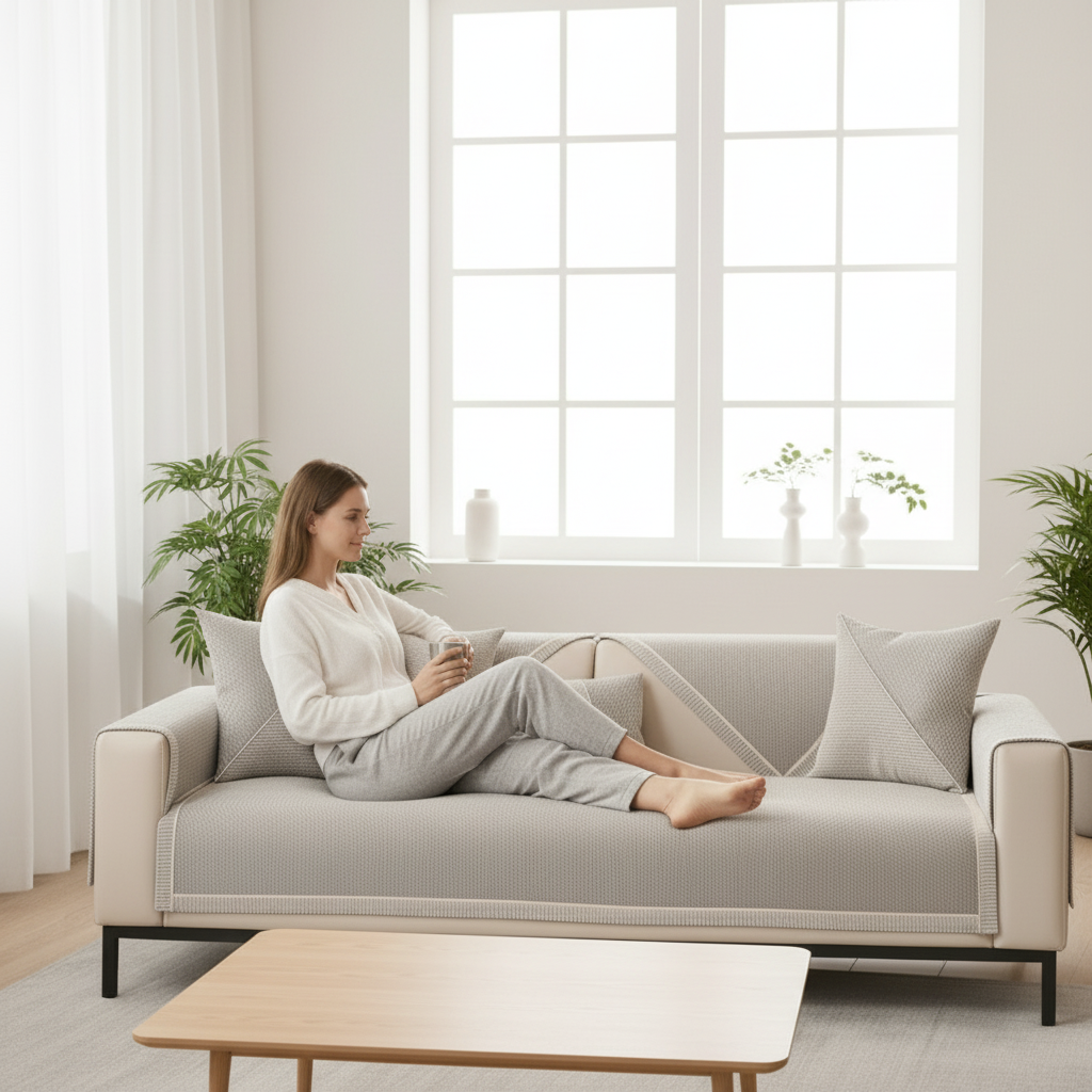 Modular Quilted Sectional Sofa Cover Textured Non Slip Weave