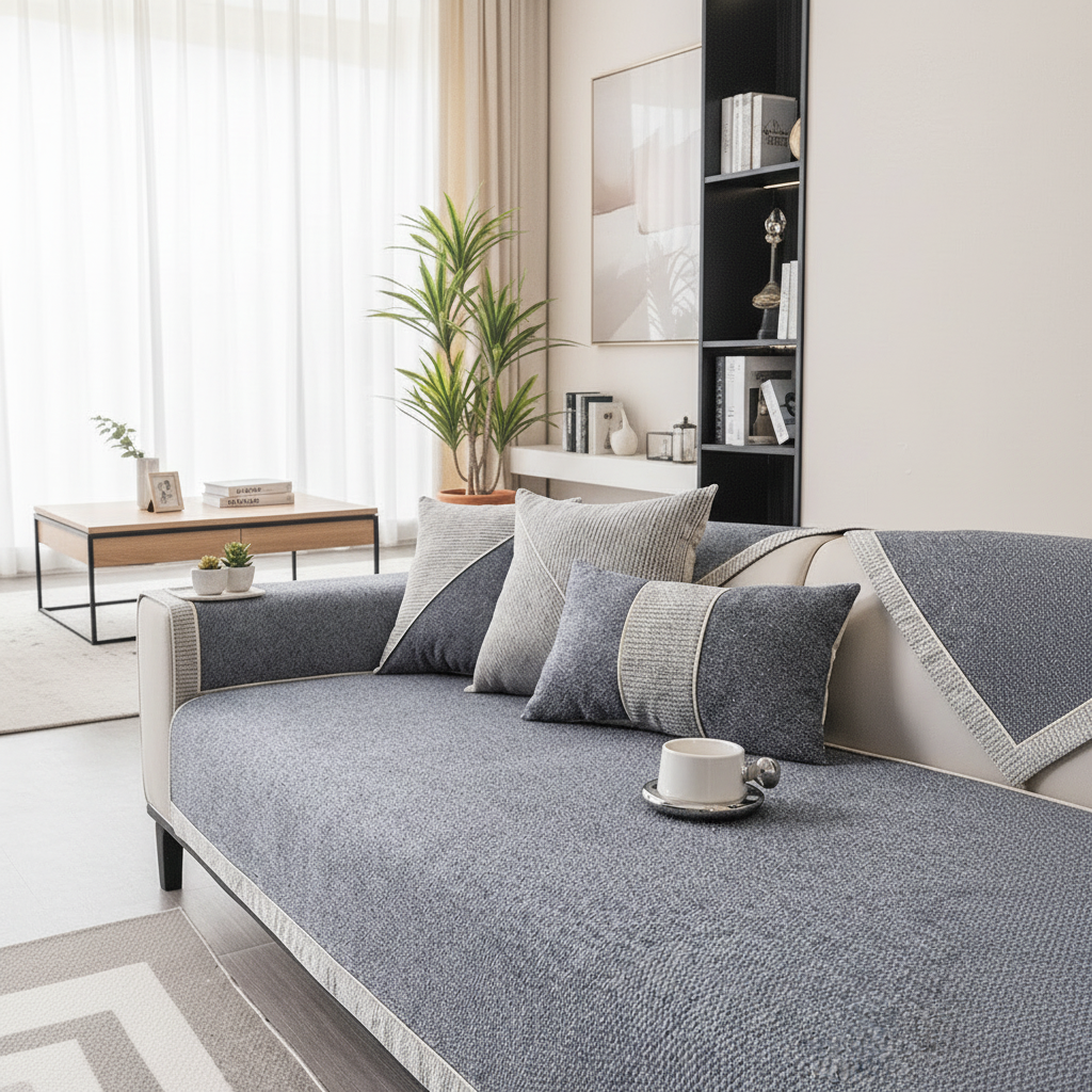 Modular Quilted Sectional Sofa Cover Textured Non Slip Weave