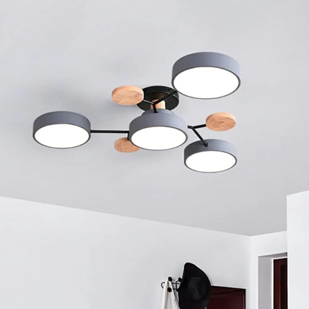 Modern Wood Accents Semi Flush Ceiling Fixture — Multi Arm Design, Soft Diffused Glow