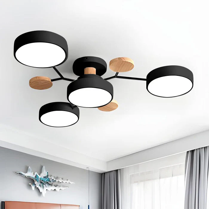 Modern Wood Accents Semi Flush Ceiling Fixture — Multi Arm Design, Soft Diffused Glow