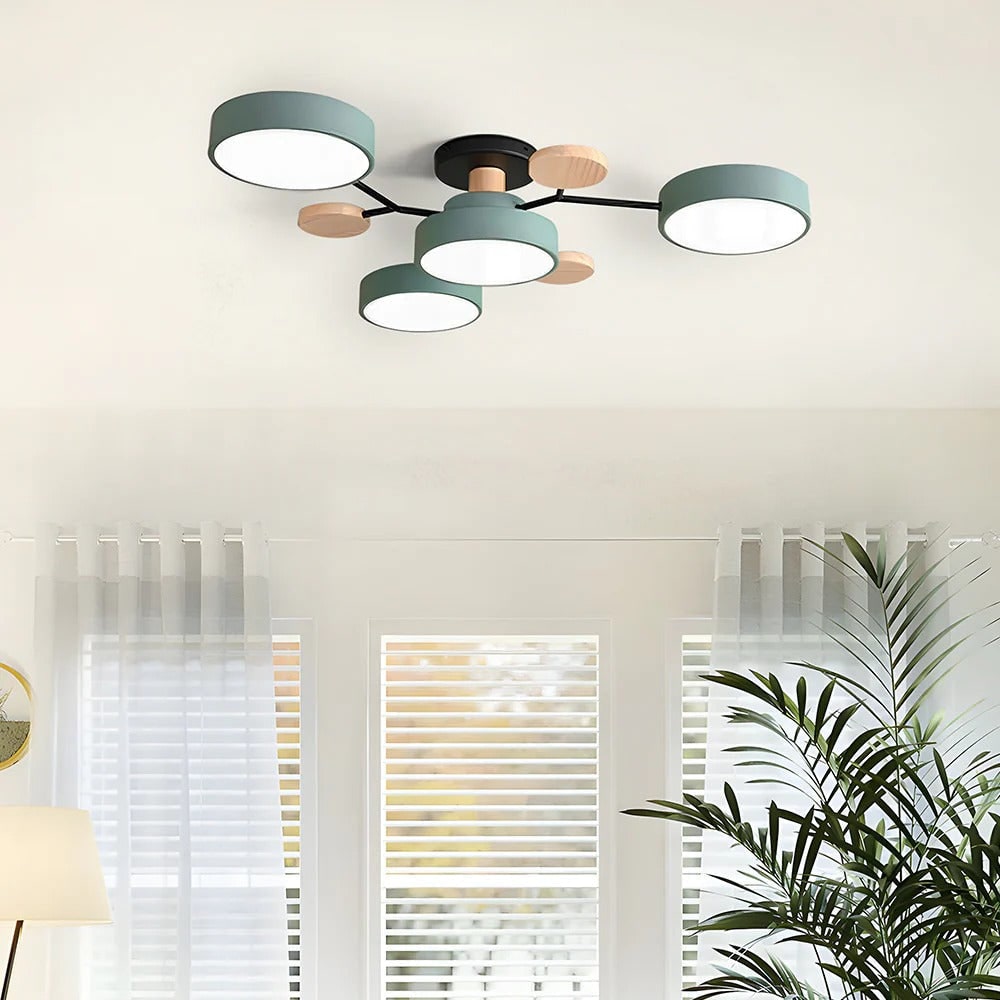 Modern Wood Accents Semi Flush Ceiling Fixture — Multi Arm Design, Soft Diffused Glow