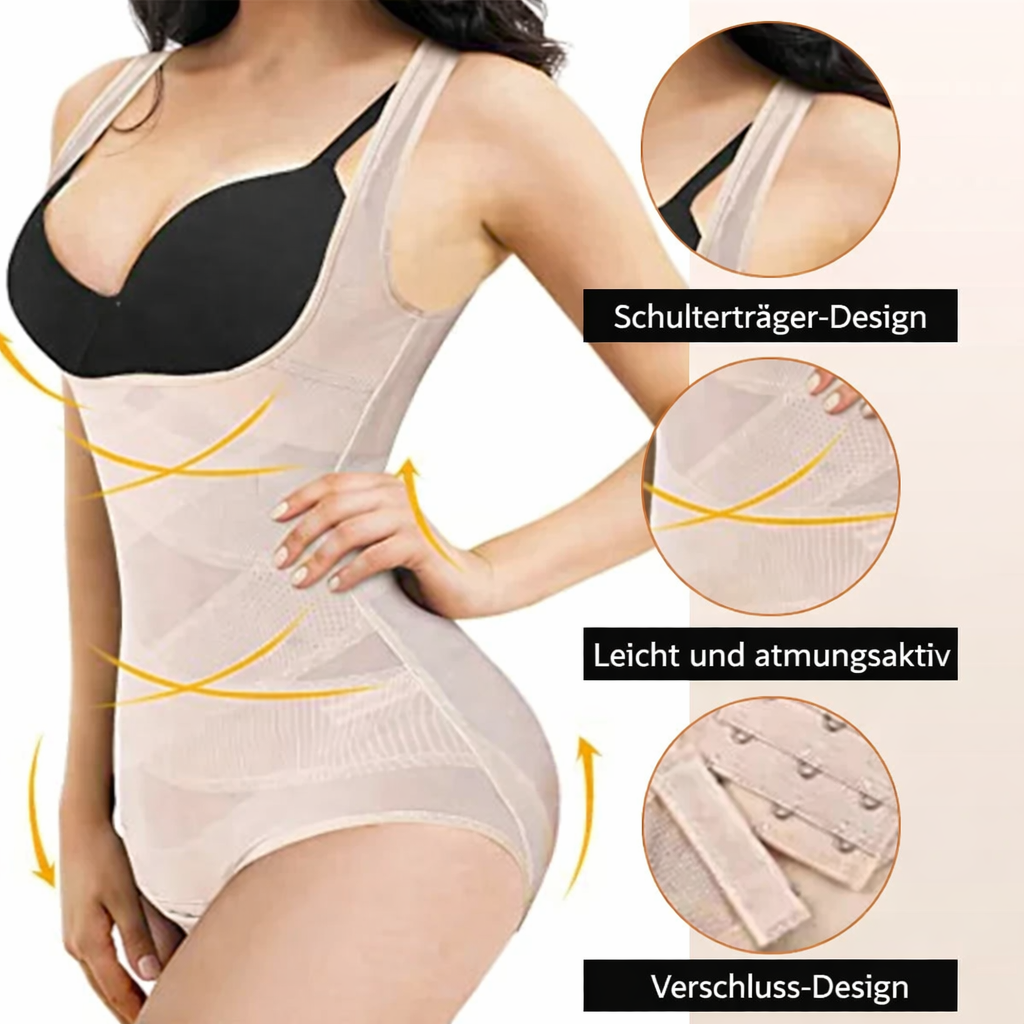 Bodysuit bez rukávů s odhaleným dekoltem - prodyšná síťovina, tvarující prádlo