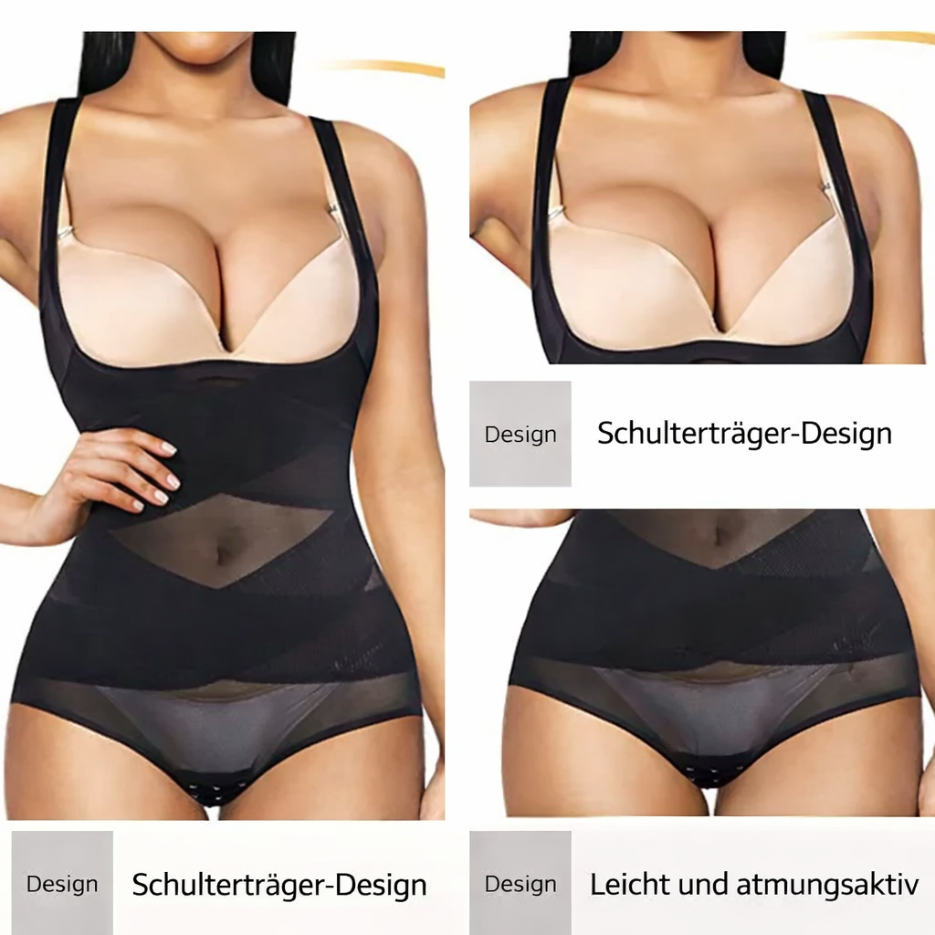 Bodysuit bez rukávů s odhaleným dekoltem - prodyšná síťovina, tvarující prádlo