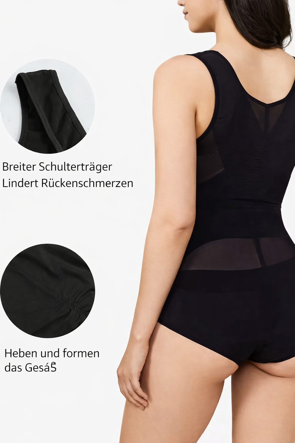 Bodysuit bez rukávů s odhaleným dekoltem - prodyšná síťovina, tvarující prádlo