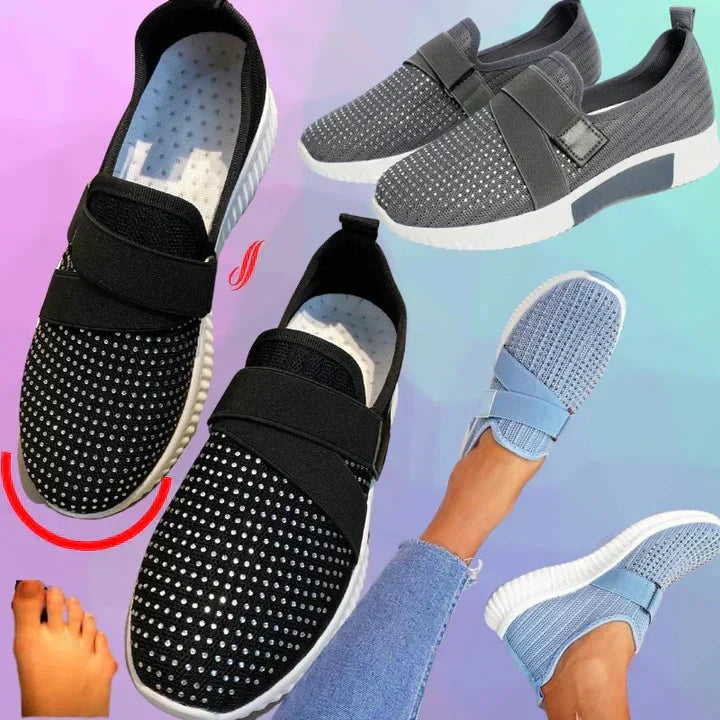 Sapatilhas fáceis de calçar para mulher com tira ajustável de velcro
