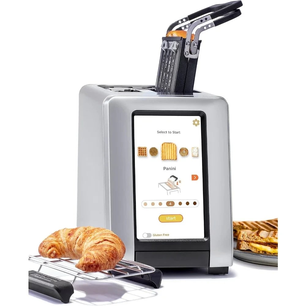 Έξυπνη ψηφιακή τοστιέρα με οθόνη αφής, δύο φέτες, μεταλλική πρέσα πανίνι και σχάρα διατήρησης θερμοκρασίας