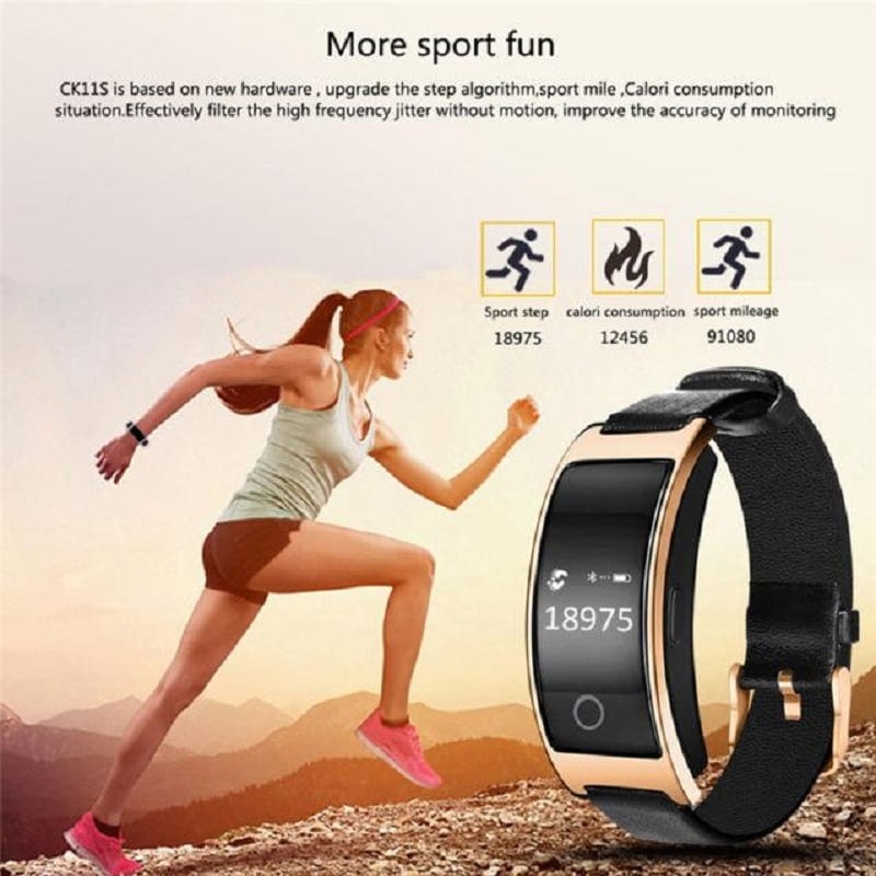 Waterproof Leather Smartwatch, Curved OLED Display, Heart Rate Monitor, Fitness Tracker