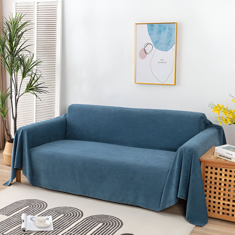 Machine Washable Water Resistant Sofa Throw Blanket Scalloped Edge Trim