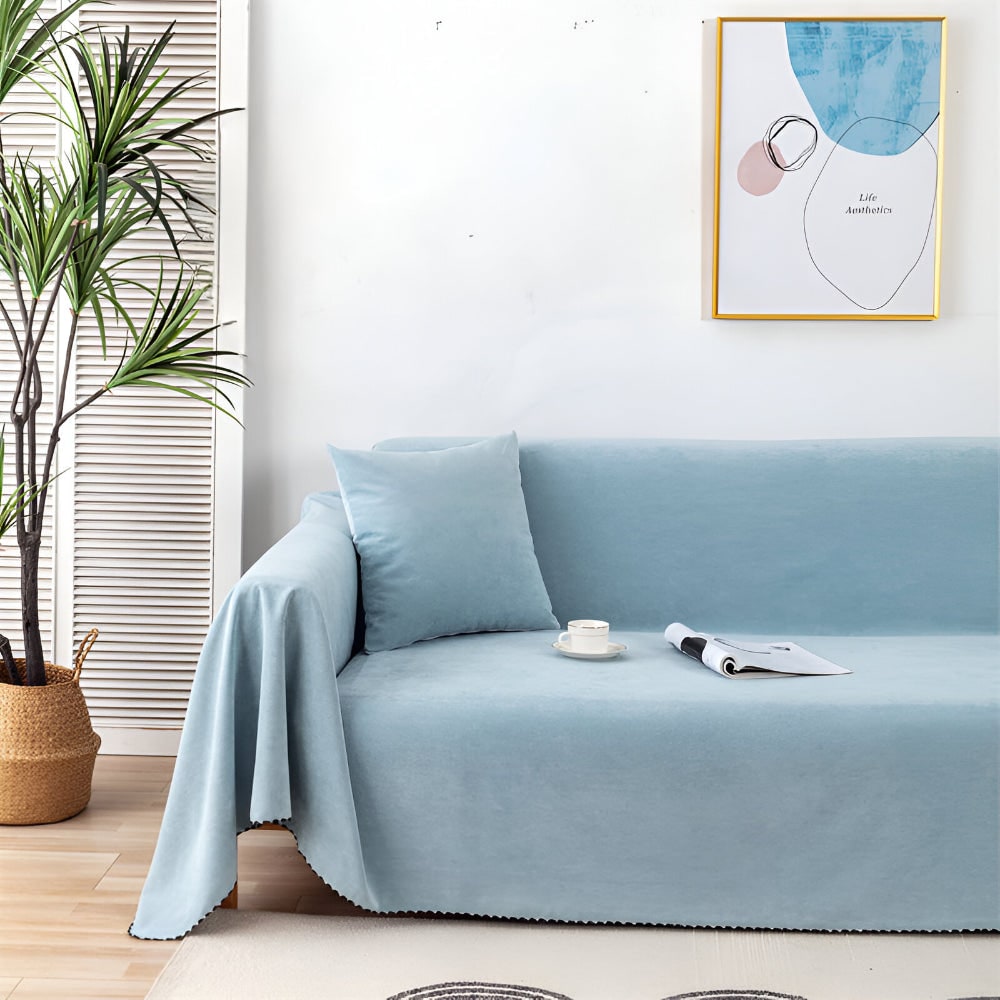Machine Washable Water Resistant Sofa Throw Blanket Scalloped Edge Trim