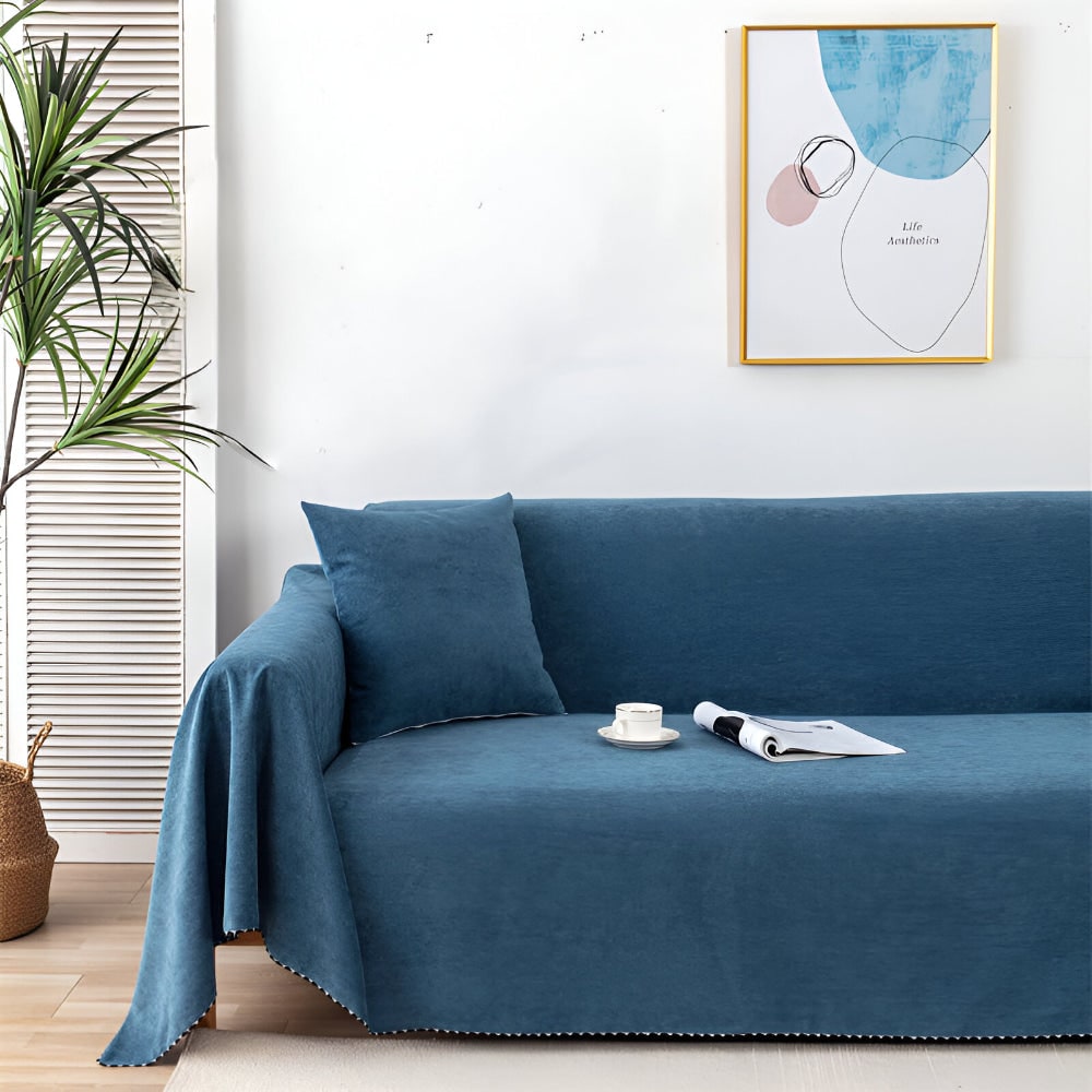 Machine Washable Water Resistant Sofa Throw Blanket Scalloped Edge Trim