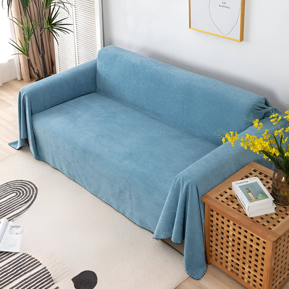 Machine Washable Water Resistant Sofa Throw Blanket Scalloped Edge Trim