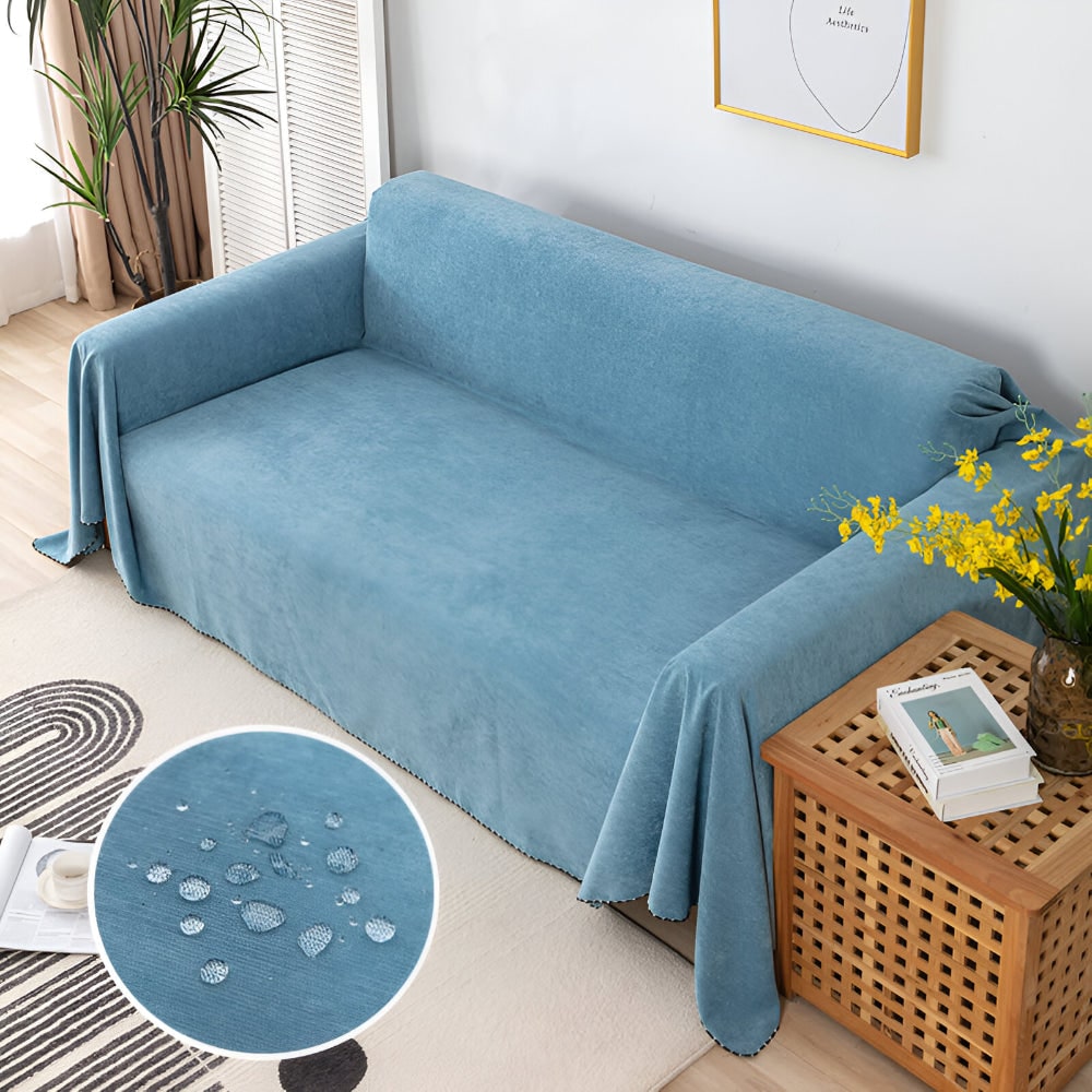 Machine Washable Water Resistant Sofa Throw Blanket Scalloped Edge Trim