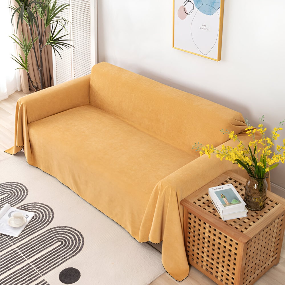 Machine Washable Water Resistant Sofa Throw Blanket Scalloped Edge Trim