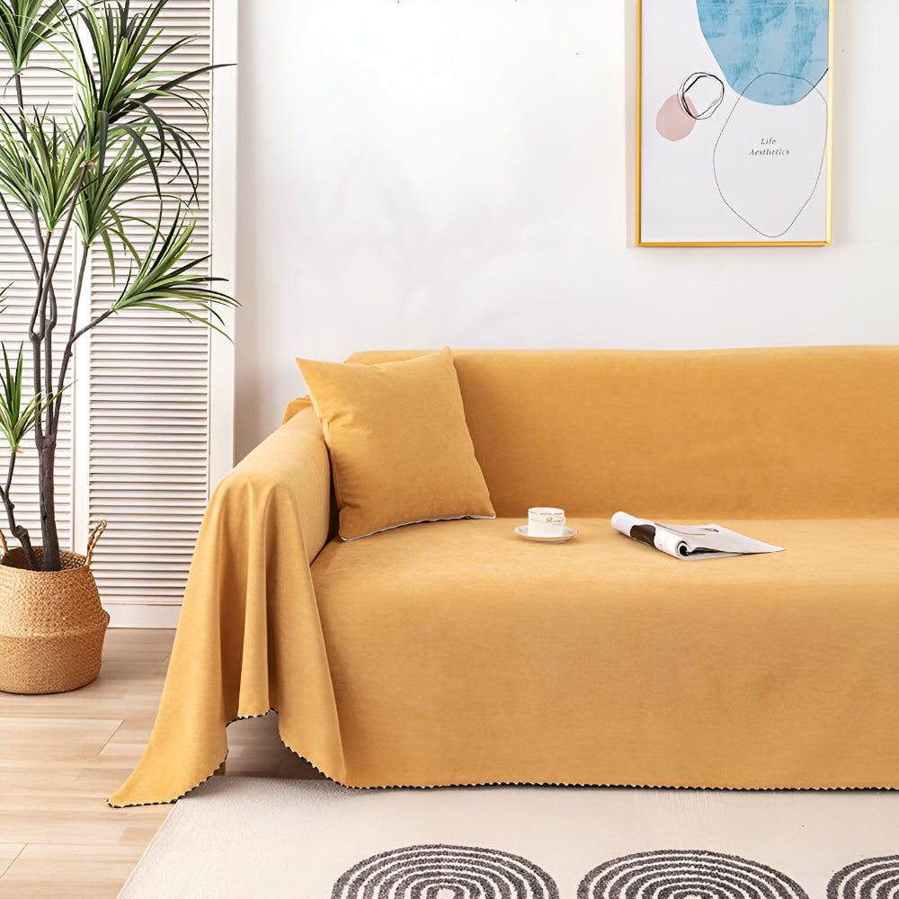 Machine Washable Water Resistant Sofa Throw Blanket Scalloped Edge Trim