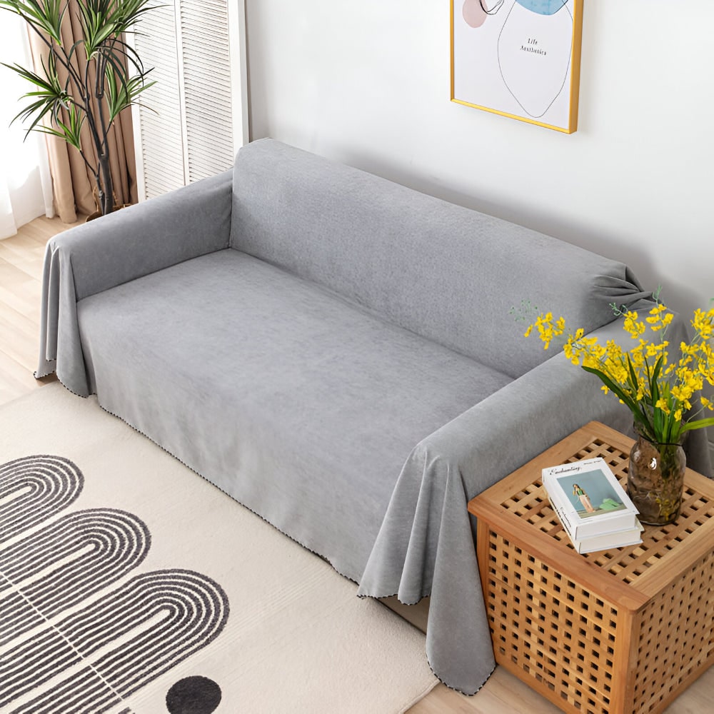 Machine Washable Water Resistant Sofa Throw Blanket Scalloped Edge Trim